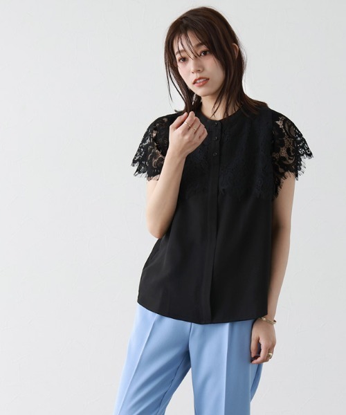 Pierrot(ピエロ)の「デザインレースブラウス(シャツ/ブラウス・レディース・ブラック/オフホワイト・M/L)」の16枚目の写真