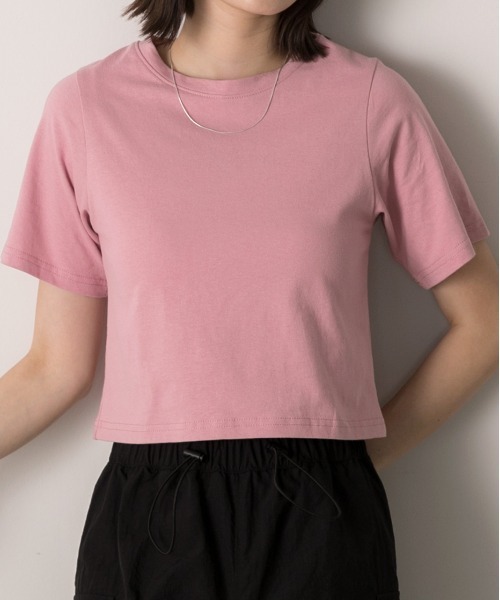 ad thie（アドティエ）の「シンプル無地 ボーダー ショート丈ミニTシャツ（Tシャツ/カットソー・レディース・ブラック/グリーン/セージグリーン/イエロー/ホワイト/ブルー/チェリーレッド/ダークブルー/オフホワイト/オレンジ/レッド/ダークブラウン/ピンク/チャコール/ミント/ブルーグレー・FREE）」の13枚目の写真