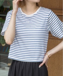 シンプル無地 ボーダー ショート丈ミニTシャツ