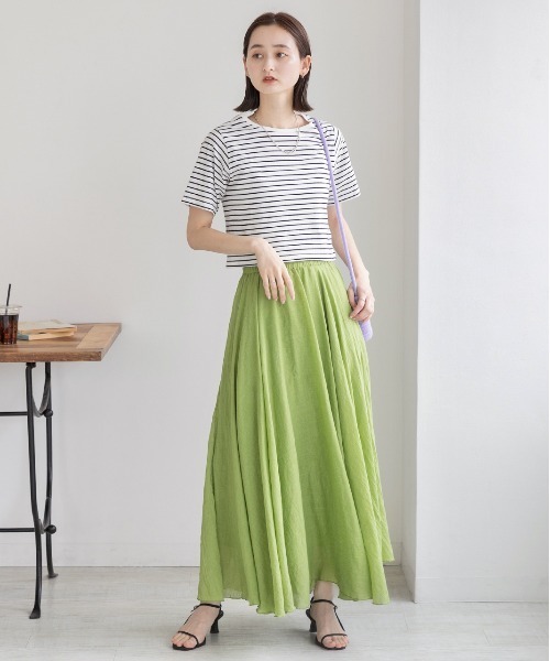 ad thie（アドティエ）の「シンプル無地 ボーダー ショート丈ミニTシャツ（Tシャツ/カットソー・レディース・ブラック/グリーン/セージグリーン/イエロー/ホワイト/ブルー/チェリーレッド/ダークブルー/オフホワイト/オレンジ/レッド/ダークブラウン/ピンク/チャコール/ミント/ブルーグレー・FREE）」の18枚目の写真