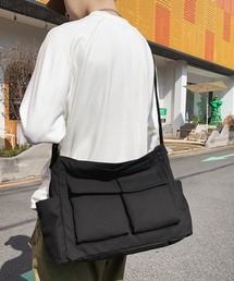 ダブルフラップポケットキャンバスビッグショルダーバッグ