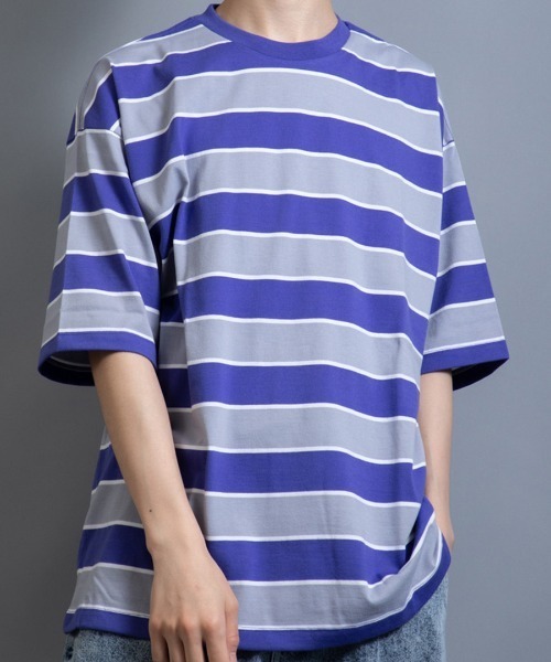 En serio TOKYO(エンソリオトーキョー)の「アソート マルチレトロボーダー ビッグシルエット TEE(Tシャツ/カットソー・メンズ・グレー系/パープル系/グリーン系その他/ブルー系/グリーン系/ホワイト系・M/LL/L)」の6枚目の写真