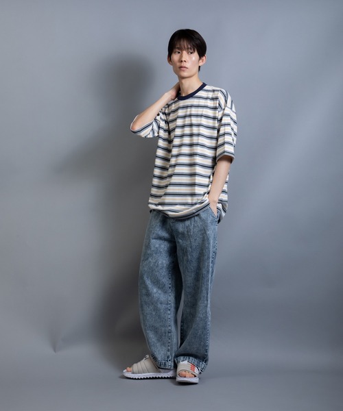 En serio TOKYO(エンソリオトーキョー)の「アソート マルチレトロボーダー ビッグシルエット TEE(Tシャツ/カットソー・メンズ・グレー系/パープル系/グリーン系その他/ブルー系/グリーン系/ホワイト系・M/LL/L)」の8枚目の写真