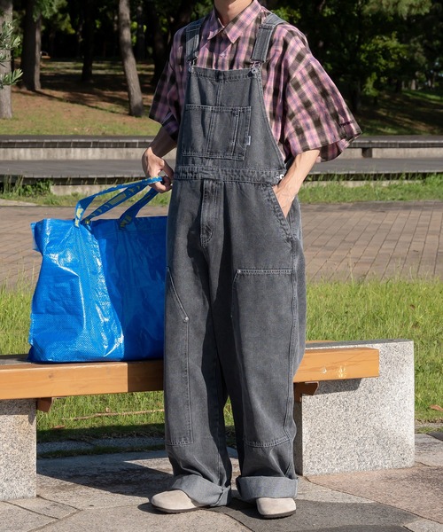 Perushu（ペルーシュ）の「ケミカルウォッシュダブルニーサロペット（サロペット/オーバーオール・メンズ・ライトブラウン/ブラック・SMALL/LARGE/MEDIUM）」の3枚目の写真