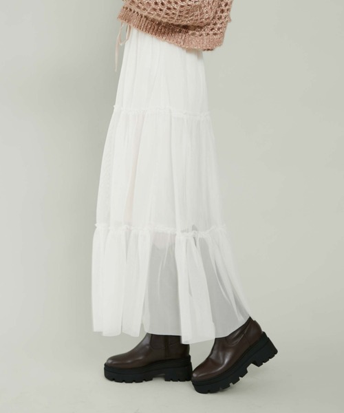 archives（アルシーヴ）の「チュールティアードスカート（スカート・レディース・ブラック/オフホワイト/ブルーグレー/アイボリー/ブラウン・MEDIUM）」の3枚目の写真