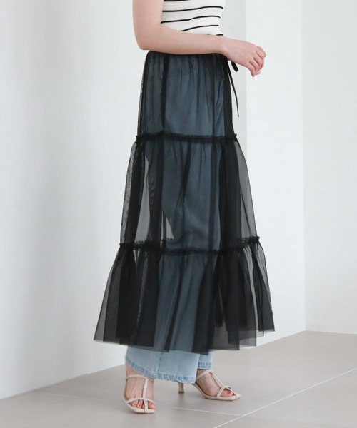 archives（アルシーヴ）の「チュールティアードスカート（スカート・レディース・ブラック/オフホワイト/ブルーグレー/アイボリー/ブラウン・MEDIUM）」の4枚目の写真