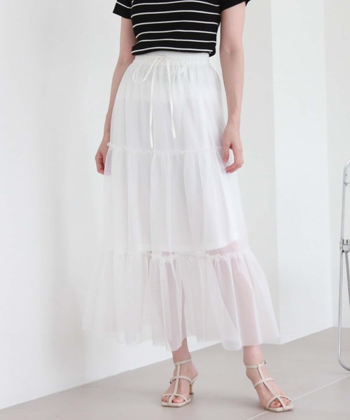 archives（アルシーヴ）の「チュールティアードスカート（スカート・レディース・ブラック/オフホワイト/ブルーグレー/アイボリー/ブラウン・MEDIUM）」の17枚目の写真