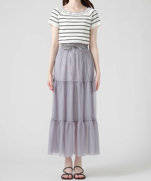 archives（アルシーヴ）の「チュールティアードスカート（スカート・レディース・ブラック/オフホワイト/ブルーグレー/アイボリー/ブラウン・MEDIUM）」の6枚目の写真