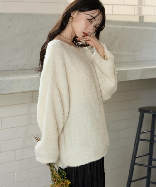 hinari（ヒナリ）の「オーバーMIXブークレニット（ニット/セーター・レディース・テラコッタ/ブラウン/アイボリー/オフホワイト・FREE）」の2枚目の写真