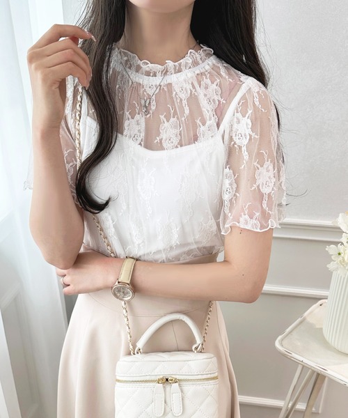 apres jour（アプレジュール）の「レーストップス+カップ付きキャミセット【ZOZOTOWN限定アイテム】（Tシャツ/カットソー・レディース・オフホワイト/ピンクベージュ/ブラック・フリー/X-LARGE）」の5枚目の写真