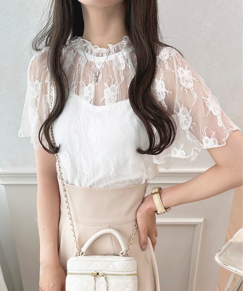 apres jour（アプレジュール）の「レーストップス+カップ付きキャミセット【ZOZOTOWN限定アイテム】（Tシャツ/カットソー・レディース・オフホワイト/ピンクベージュ/ブラック・フリー/X-LARGE）」の7枚目の写真