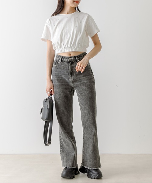 OLIVE des OLIVE（オリーブデオリーブ）の「セミフレアフリンジデニムパンツ　1032030010（デニムパンツ・レディース・ブルー/スミクロ・SMALL/MEDIUM）」の9枚目の写真