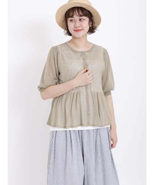 Samansa Mos2（サマンサ モスモス）の「ペプラムシアーニットカーディガン（カーディガン/ボレロ・レディース・チャコールグレー/ベージュ/レッド・F）」の2枚目の写真