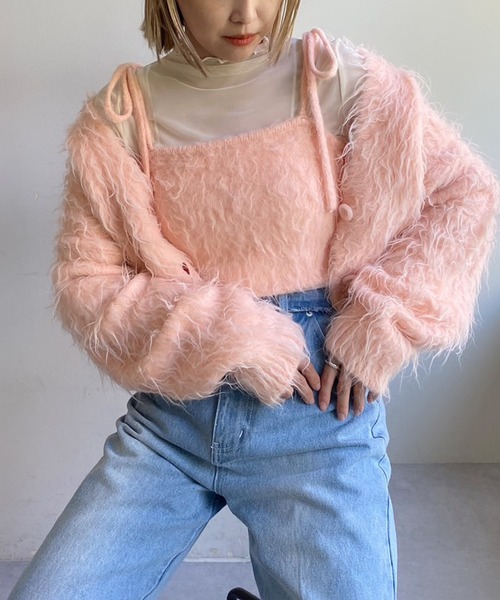 one after another NICE CLAUP（ワンアフターアナザーナイスクラップ）の「マシュマロ女子ニットカーディガン（カーディガン/ボレロ・レディース・チャコール/ベージュ/オフホワイト/ピンク/ライトピンク・FREE）」の4枚目の写真