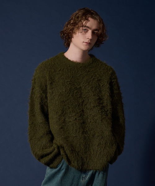 WETTEMPT(ウィテンプト)の「WOOL MIXED SHAGGY KNIT /ウールミックスシャギーニット(ニット/セーター・メンズ・ダークブラウン/カーキ/レッド・MEDIUM/LARGE/SMALL)」の4枚目の写真