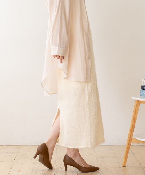 VitaFelice（ヴィータフェリーチェ）の「季節感溢れるフリンジニットスカート（スカート・レディース・ブラック/アイボリー・FREE）」の3枚目の写真
