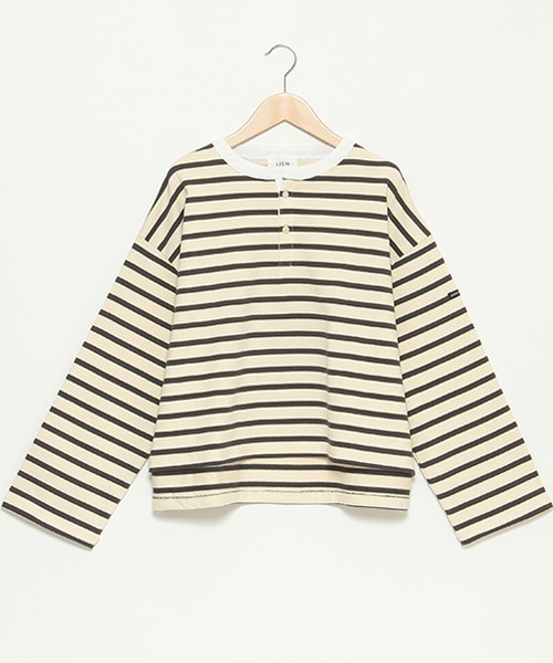 petit main LIEN（プティマインリアン）の「【LINE】【リンク】ボーダー長袖Ｔ★（Tシャツ/カットソー・レディース・パープル/グレー/ブラック・FREE）」の2枚目の写真