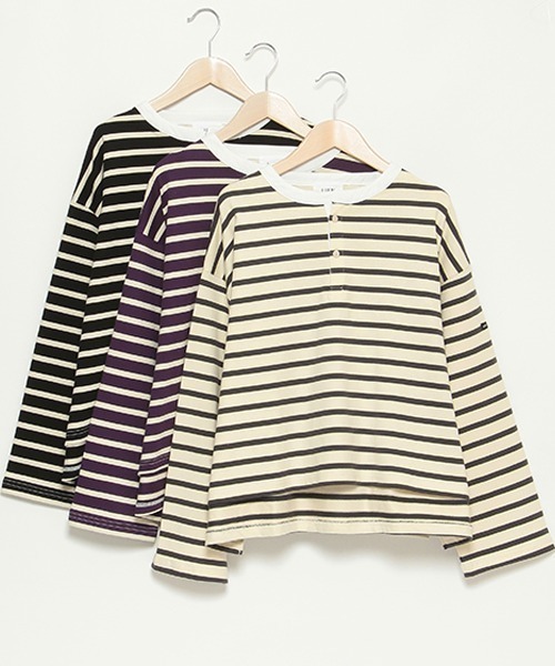 petit main LIEN（プティマインリアン）の「【LINE】【リンク】ボーダー長袖Ｔ★（Tシャツ/カットソー・レディース・パープル/グレー/ブラック・FREE）」の4枚目の写真