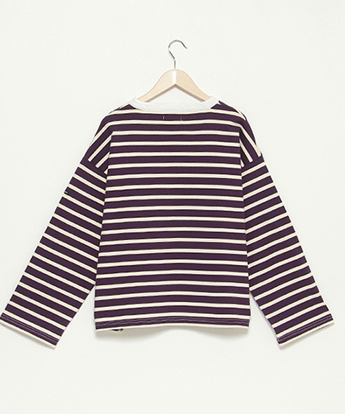 petit main LIEN（プティマインリアン）の「【LINE】【リンク】ボーダー長袖Ｔ★（Tシャツ/カットソー・レディース・パープル/グレー/ブラック・FREE）」の5枚目の写真