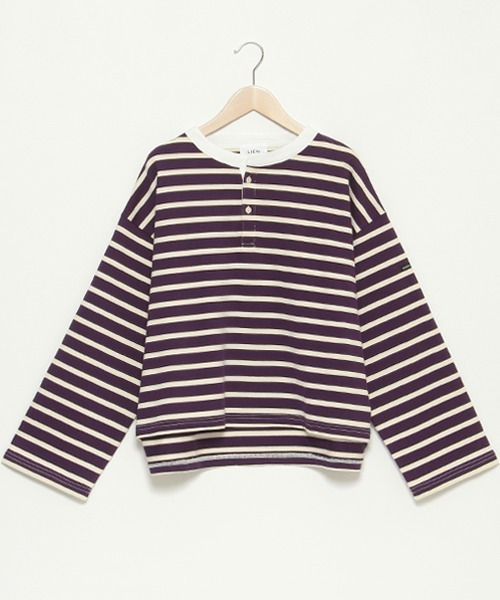 petit main LIEN（プティマインリアン）の「【LINE】【リンク】ボーダー長袖Ｔ★（Tシャツ/カットソー・レディース・パープル/グレー/ブラック・FREE）」の11枚目の写真