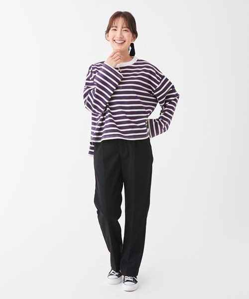 petit main LIEN（プティマインリアン）の「【LINE】【リンク】ボーダー長袖Ｔ★（Tシャツ/カットソー・レディース・パープル/グレー/ブラック・FREE）」の12枚目の写真