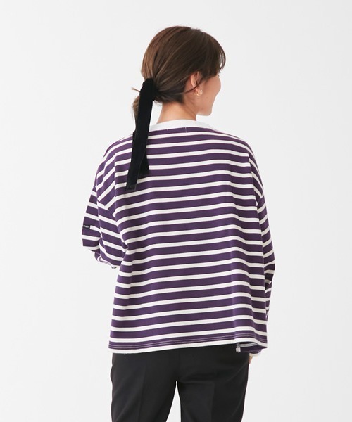 petit main LIEN（プティマインリアン）の「【LINE】【リンク】ボーダー長袖Ｔ★（Tシャツ/カットソー・レディース・パープル/グレー/ブラック・FREE）」の13枚目の写真