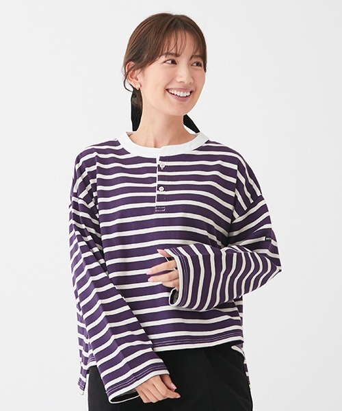 petit main LIEN（プティマインリアン）の「【LINE】【リンク】ボーダー長袖Ｔ★（Tシャツ/カットソー・レディース・パープル/グレー/ブラック・FREE）」の15枚目の写真