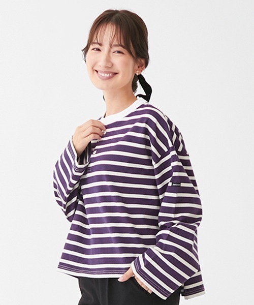 petit main LIEN（プティマインリアン）の「【LINE】【リンク】ボーダー長袖Ｔ★（Tシャツ/カットソー・レディース・パープル/グレー/ブラック・FREE）」の14枚目の写真