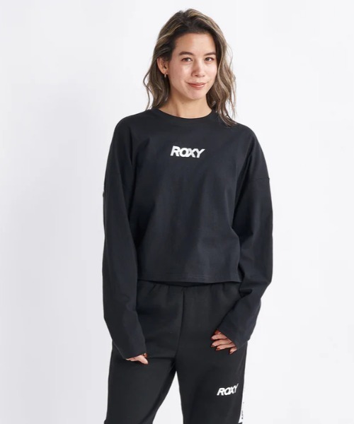 ROXY(ロキシー)の「ITS TIME LS/ロキシーフロントブランドロゴUVカット付きフィットネスロングカットソー(Tシャツ/カットソー・レディース・ホワイト/グレー/ブラック・LARGE/MEDIUM/SMALL)」の1枚目の写真