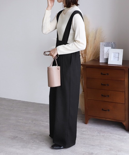 reca（レカ）の「ツイル風サロペット（サロペット/オーバーオール・レディース・ブラック/グレー・M）」の4枚目の写真