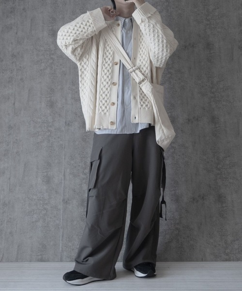 RAGEBLUE（レイジブルー）の「【まさコラボアイテム】ケーブルニット/クルーネックカーディガン（カーディガン/ボレロ・メンズ・ホワイト/レッド/ブラック・MEDIUM/LARGE）」の11枚目の写真