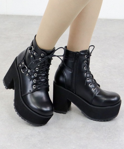 セール】ダブルリング デザインベルト付き 厚底 ブーツ(1647)/Love