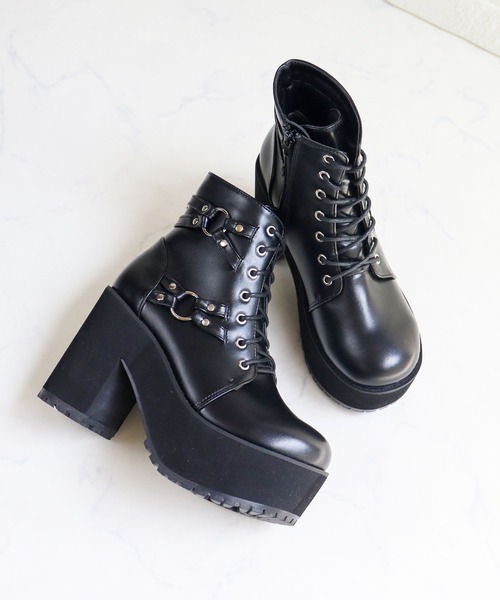 セール】ダブルリング デザインベルト付き 厚底 ブーツ(1647)/Love