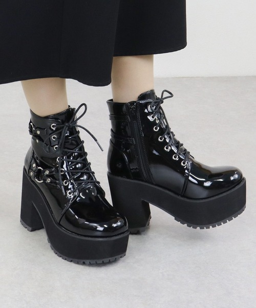 セール】ダブルリング デザインベルト付き 厚底 ブーツ(1647