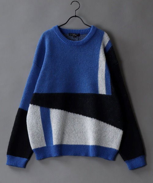 SITRY(シトリー)の「panel pattern jacquard knitting crew neck sweater/パネル柄 ジャガード ニット クルーネック セーター/ニット/総柄(ニット/セーター・メンズ・ブルー/チャコールグレー/カーキ・M/L)」の3枚目の写真
