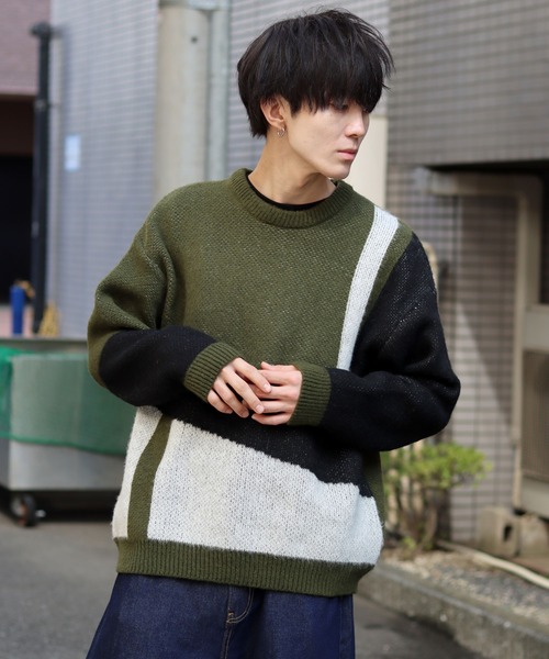 SITRY(シトリー)の「panel pattern jacquard knitting crew neck sweater/パネル柄 ジャガード ニット クルーネック セーター/ニット/総柄(ニット/セーター・メンズ・ブルー/チャコールグレー/カーキ・M/L)」の20枚目の写真
