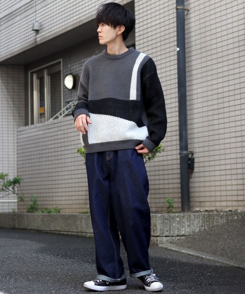 SITRY(シトリー)の「panel pattern jacquard knitting crew neck sweater/パネル柄 ジャガード ニット クルーネック セーター/ニット/総柄(ニット/セーター・メンズ・ブルー/チャコールグレー/カーキ・M/L)」の17枚目の写真