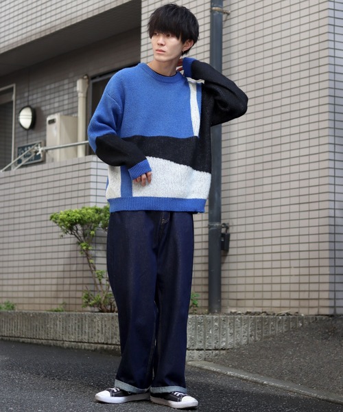 SITRY(シトリー)の「panel pattern jacquard knitting crew neck sweater/パネル柄 ジャガード ニット クルーネック セーター/ニット/総柄(ニット/セーター・メンズ・ブルー/チャコールグレー/カーキ・M/L)」の15枚目の写真