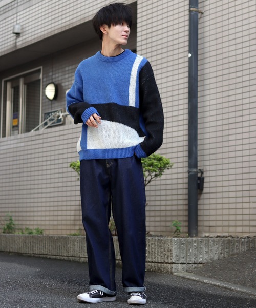 SITRY(シトリー)の「panel pattern jacquard knitting crew neck sweater/パネル柄 ジャガード ニット クルーネック セーター/ニット/総柄(ニット/セーター・メンズ・ブルー/チャコールグレー/カーキ・M/L)」の12枚目の写真