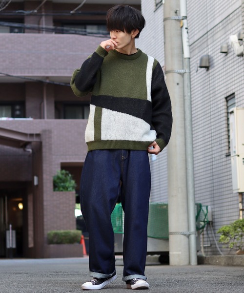 SITRY(シトリー)の「panel pattern jacquard knitting crew neck sweater/パネル柄 ジャガード ニット クルーネック セーター/ニット/総柄(ニット/セーター・メンズ・ブルー/チャコールグレー/カーキ・M/L)」の18枚目の写真