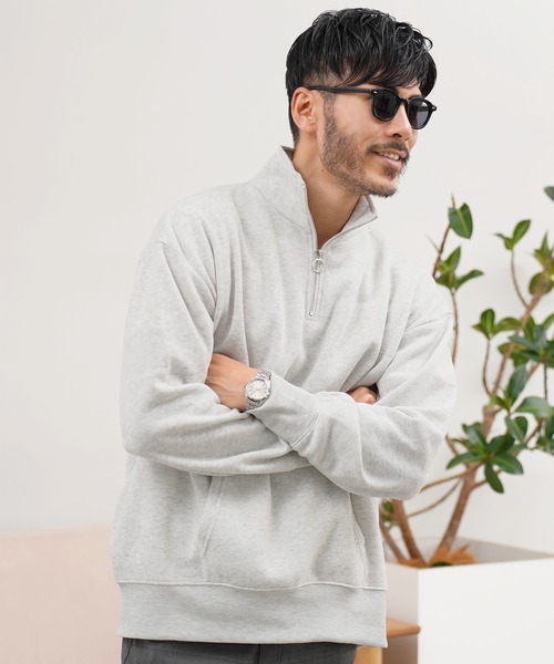 jiggys shop（ジギーズショップ）の「綿タッチ裏起毛ハーフZIPスウェットトレーナー（スウェット・メンズ・グレー系その他/杢グレー/グレー/パープル/ブラック・MEDIUM/LARGE/X-LARGE）」の4枚目の写真