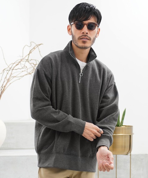 jiggys shop（ジギーズショップ）の「綿タッチ裏起毛ハーフZIPスウェットトレーナー（スウェット・メンズ・グレー系その他/杢グレー/グレー/パープル/ブラック・MEDIUM/LARGE/X-LARGE）」の5枚目の写真