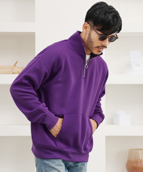 jiggys shop（ジギーズショップ）の「綿タッチ裏起毛ハーフZIPスウェットトレーナー（スウェット・メンズ・グレー系その他/杢グレー/グレー/パープル/ブラック・MEDIUM/LARGE/X-LARGE）」の2枚目の写真