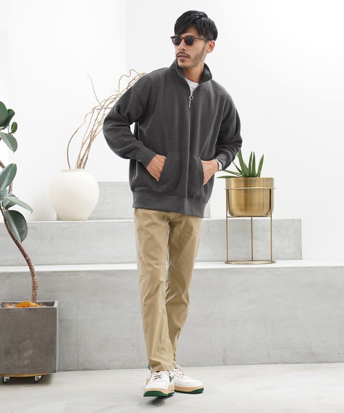 jiggys shop（ジギーズショップ）の「綿タッチ裏起毛ハーフZIPスウェットトレーナー（スウェット・メンズ・グレー系その他/杢グレー/グレー/パープル/ブラック・MEDIUM/LARGE/X-LARGE）」の8枚目の写真