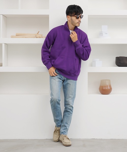 jiggys shop（ジギーズショップ）の「綿タッチ裏起毛ハーフZIPスウェットトレーナー（スウェット・メンズ・グレー系その他/杢グレー/グレー/パープル/ブラック・MEDIUM/LARGE/X-LARGE）」の13枚目の写真