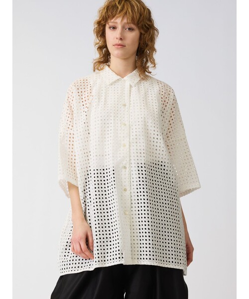 ミズイロインド　シャツ　カットワーク　ブラウス　刺繍　レース　チュニック　現行 mizuiroind ブラウス シャツ 「mizuiro ind/ミズイロインド