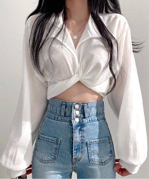 SHEENA(シーナ)の「カシュクールバックリボンブラウス(シャツ/ブラウス・レディース・ブラック/グレー/ホワイト・M)」の1枚目の写真