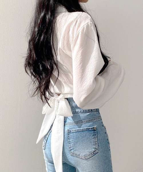 SHEENA(シーナ)の「カシュクールバックリボンブラウス(シャツ/ブラウス・レディース・ブラック/グレー/ホワイト・M)」の9枚目の写真