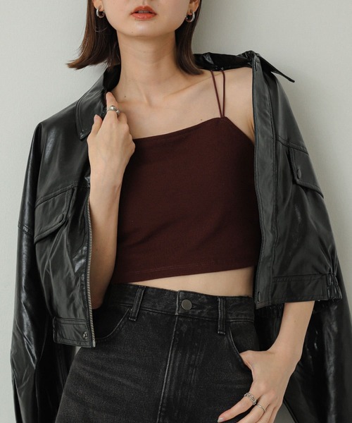 SENSE OF PLACE by URBAN RESEARCH（センスオブプレイスバイアーバンリサーチ）の「『一部WEB限定カラー』『サイズ展開あり』ダブルストラップカップツキキャミソール（キャミソール・レディース・チャコールグレー/ブラック/ホワイト/ライトベージュ/グリーン/オレンジ/ブラウン・ONE/S）」の4枚目の写真