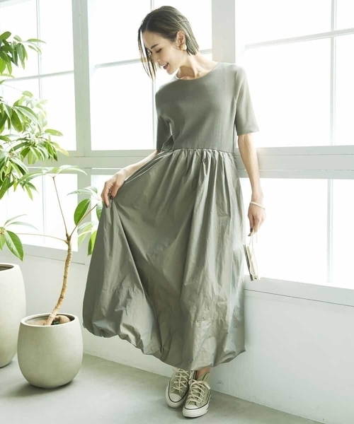 MICHEL KLEIN（ミッシェル・クラン）の「ドッキングバルーンワンピース（ワンピース・レディース・ブラック/カーキ・38/40）」の8枚目の写真